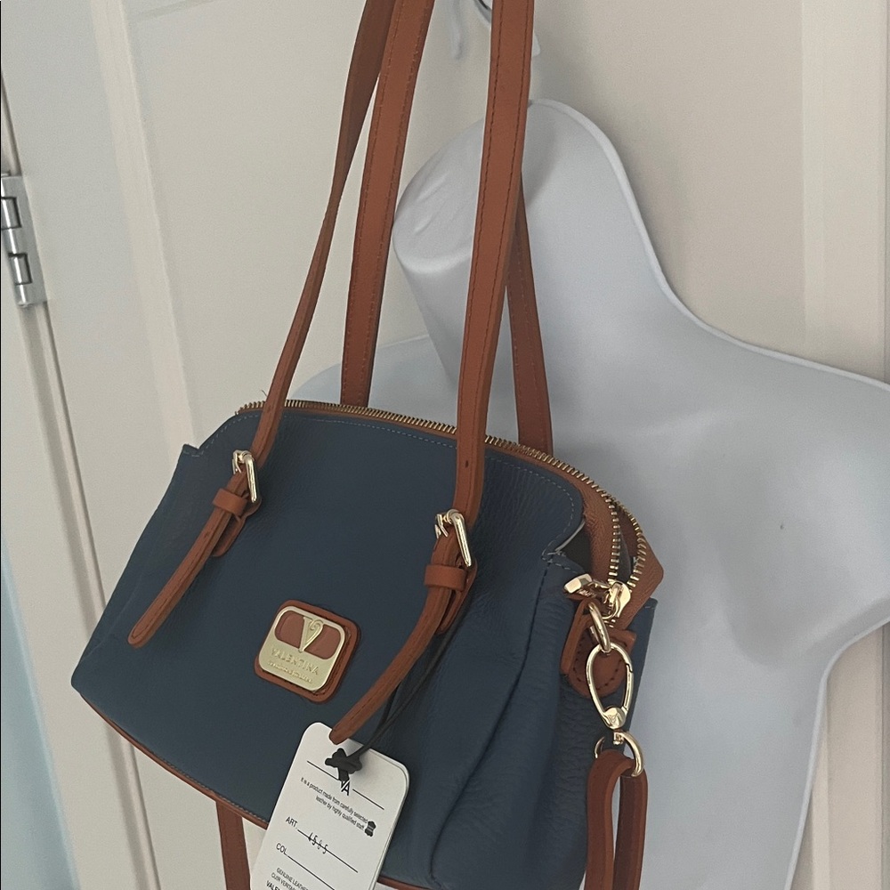 Blue and Tan genuine leather Women's Bag ( made in Italy)